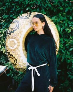 BOYS LIE X Green Velour Cropped Hoodie